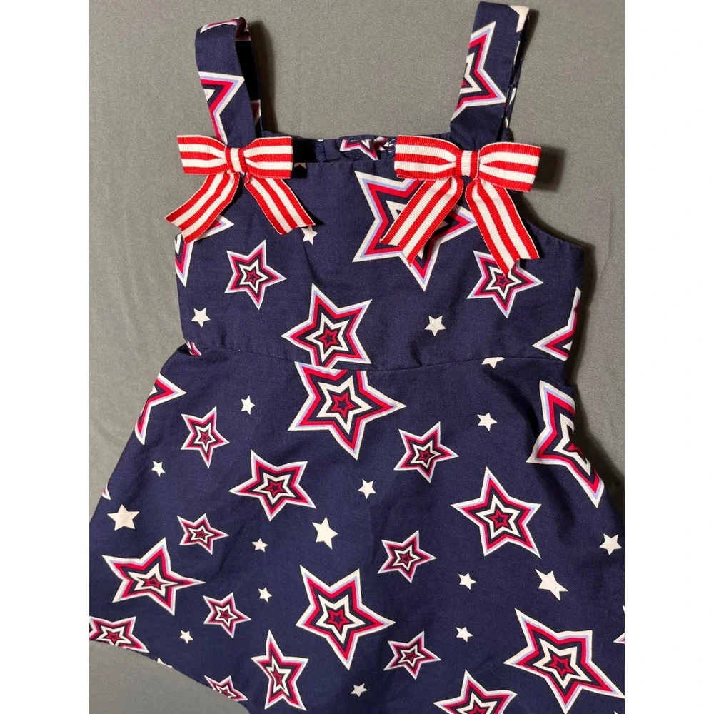 Jessica Ann Baby Girl Dress‎ 24M Navy Red White Star Print Patriotic